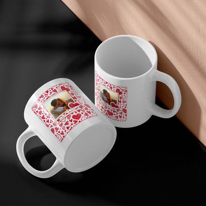 Custom Heart Photo Frame Mug – Premium 11oz White Mug