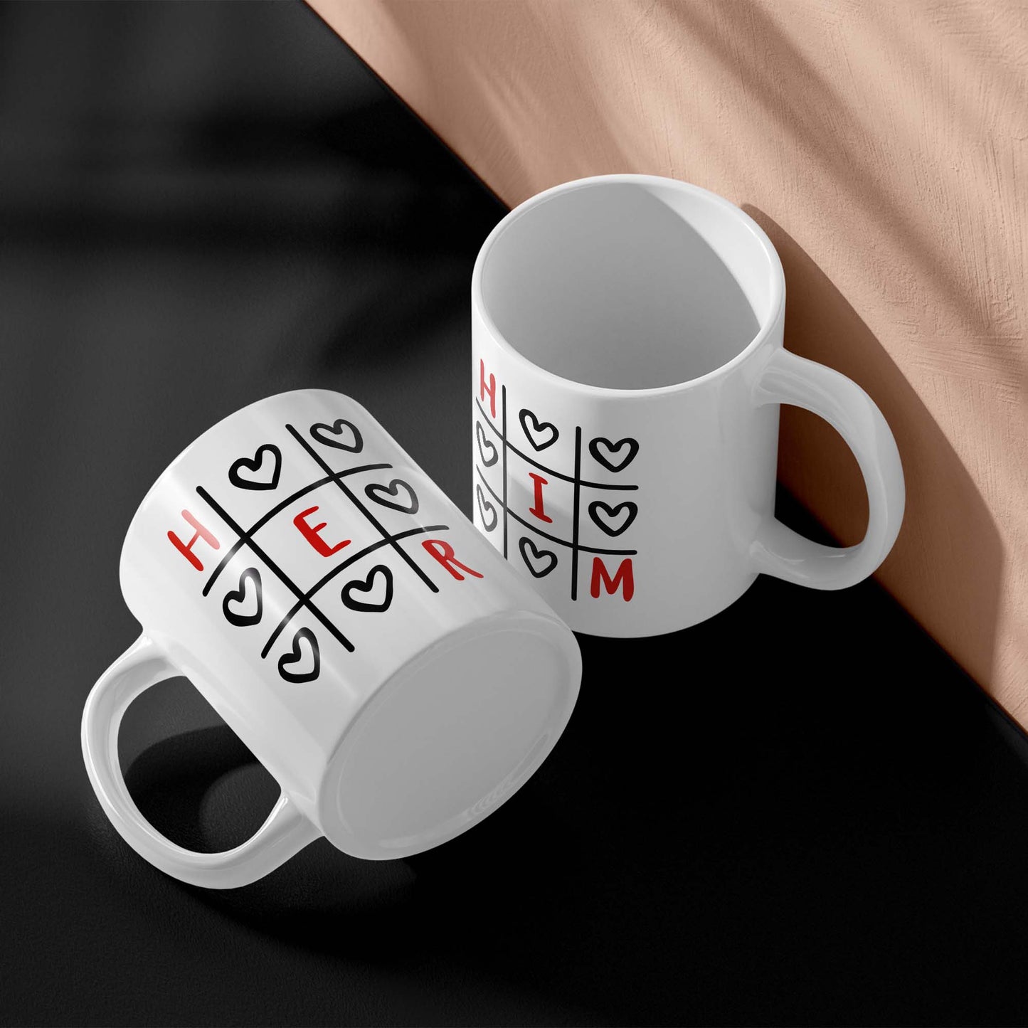“His and Hers XOXO tic tac toe ceramic mug set