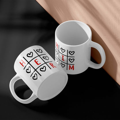“His and Hers XOXO tic tac toe ceramic mug set